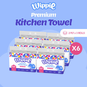 Wippie 2ply Kitchen Disposable Towel For Multi-Purpose Use - 6 Bags (3 Rolls x 210 Sheets)