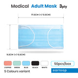 (Upgrade Version) Skin Hygiene 3ply Medical Mask - Blue, Black, White, Green, Copper & 5 Color