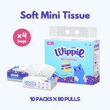 Wippie 3 Ply Premium Soft Mini Pack Size Facial Tissue - ( 1-Bag / 2-Bags / 4-Bags )